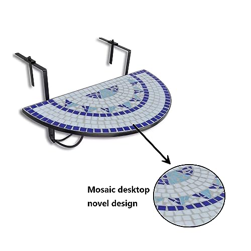 Table de balcon en fer forgé demi-circulaire et balustrade pliable mosaïque