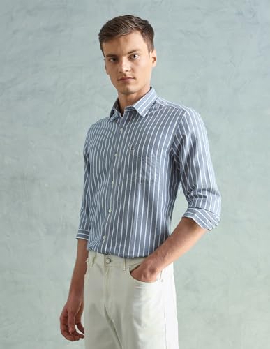 Image of Arrow Striped Slim Fit Mens Casual Shirts - 100% Cotton, Breathable & Comfortable, Full Sleeves Shirts for Men