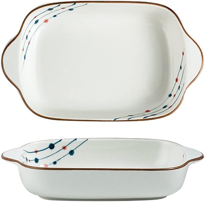 Baking Tray,Ceramic Bakeware,Porcelain Bakeware Set Small Size Baking Dish Lasagna Pans with Casserole Dish Rectangle Pan with Double Handle, Set of 2,D (Color : D) (Color : C) (Color : D)