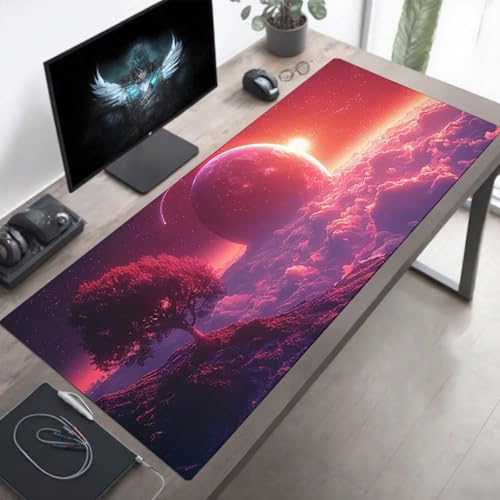 YEYUMEOZ Tappetino per Mouse Gaming Giallo, Tappetino Mouse Grande 800x300x3mm, Idrorepellente Base in Gomma Antiscivolo Sottomano, XXL Mousepad Cielo con Bordi Cuciti per Ufficio Gaming PjY11483 G-D