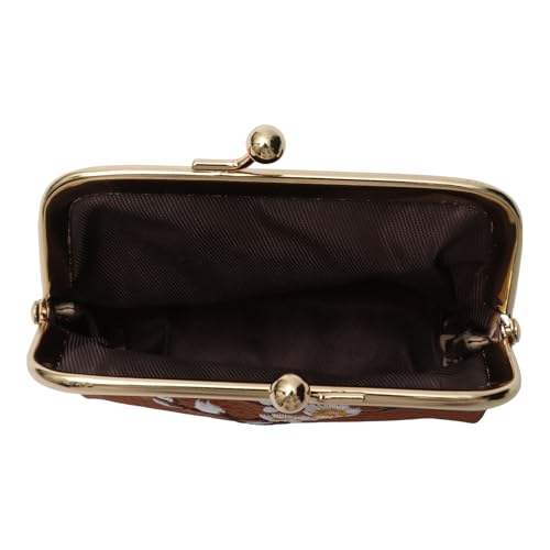 1Pcs Pouch Wallet Plum Blossom Embroidery Snap Wallet PU Leather Brown 11x10cm3