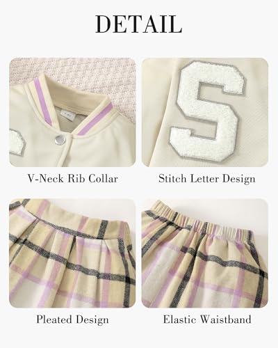 Girls 2 Piece Outfits Skirt Set Button up Jacket Sweatshirt and Pleated Mini Skirts Fall Winter Clothes Size 7-14Y