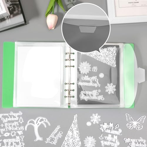 Image of UNIMEIX 12 Pcs Magnetic Sheets for Die Storage with 1 Binder Cover, 2 in 1 Storage Stamp and Die Storage Bags Die Cut Storage Supplies(0.8 mm Thickness, Green)