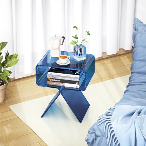 Solaround Acrylic Nightstand Side Table for Living Room (Modern Design, Blue)