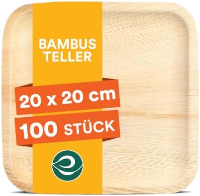 ECO SOUL Bambus teller 8"(20 cm) Papteller Einwegteller(100 Stück) | 100% natürliches Bambus, Extra stabil für heiße & kalte Speisen, Fett & schnittfest, Kompostierbare Alternative