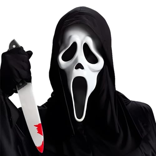 ZHYUGOYA Masque Scream, Masque Ghostface avec Faux Couteau Halloween, Ghostface Mask Adulte, Masque Halloween Scream Horreur pour Cosplay Carnaval
