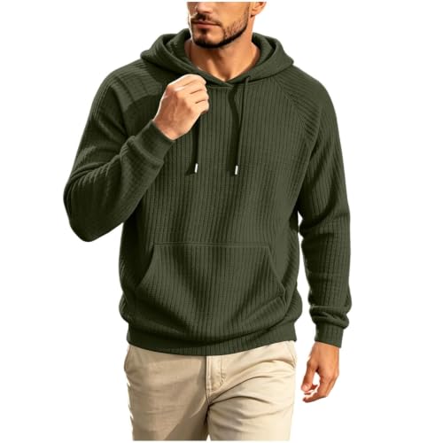 Mens Hoodies Pullover Waffle Hooded Sweatshirt with Drawstring Hood Pocket - image 2