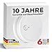 Produktbild Rauchmelder 6er Set - 10 Jahre Garantie mit 9V Batterie austauschbar - nach DIN EN14604 von BSI zertifizierter Feuermelder, Rauchwarnmelder und Brandmelder