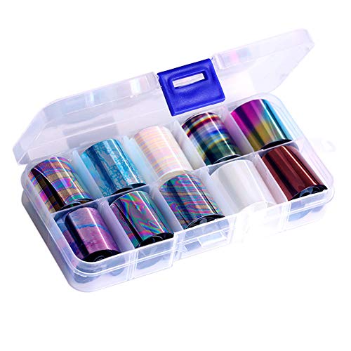 ibeafilly 10 Rollen Nagel Transferfolie Nailart Nägel Nagelfolie Aufkleber Nail Wraps Transfer Nägel Nagelschmuck Sticker Nagel Kunst Tattoos Nagel Sticker Dekorationen Cover