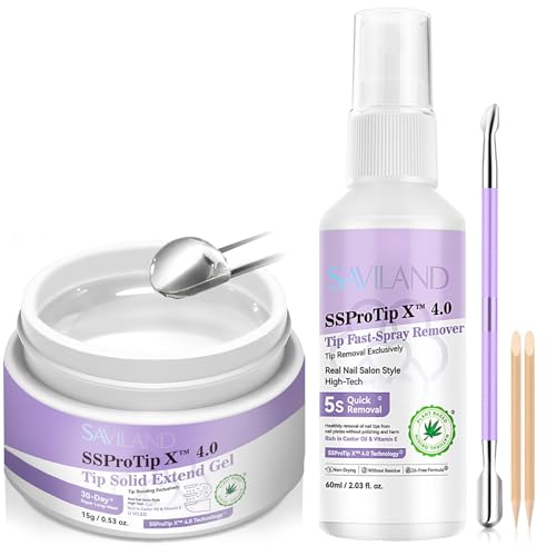 SAVILAND Nail Glue Gel & Nail Glue Remover: Quick Press on Nails Remover 30 g U V Glue Solid Hard Gel for Nails with Cuticle Pusher and Manicure Tools Long Lasting Castor Oil VE Supplies Tech