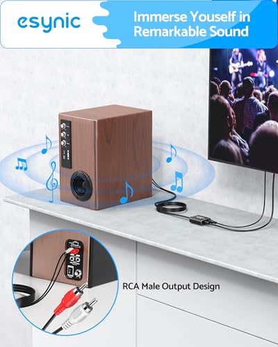 eSynic SPDIF na RCA, kabel konwerterowy, 1,8 m, cyfrowy na analogowy konwerter audio DAC ze zintegrowanym wzmacniaczem, adapter Toslink Optical na cinch, 192 kHz/24-bitowy, do telewizora, Set-Top-Box