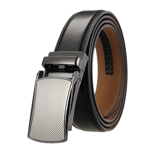 Men 31Mm Leather Belts Brown Alloy Automatic Buckle Without Holes Suit Belt Black 1 130cm