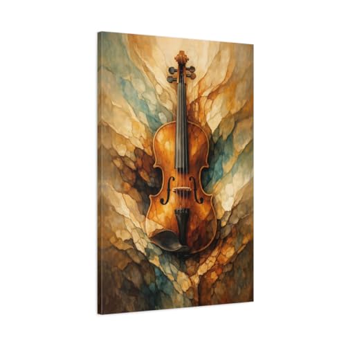 Tableau violon abstrait marron et or 60x90 cm grand format pour décoration murale de salon moderne