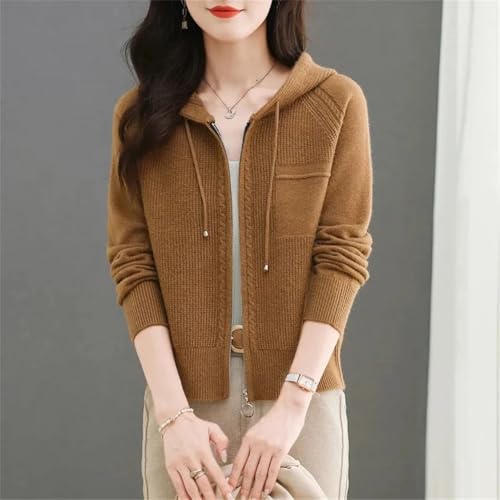 Women Cardigan Sweater Jacket Loose Zipper Hooded Casual Cashmere Knitted Sweater Coat 7