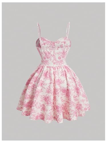 Floerns Women's Floral Print A Line Cami Dress Sleeveless Flared Short Corset Dresses2