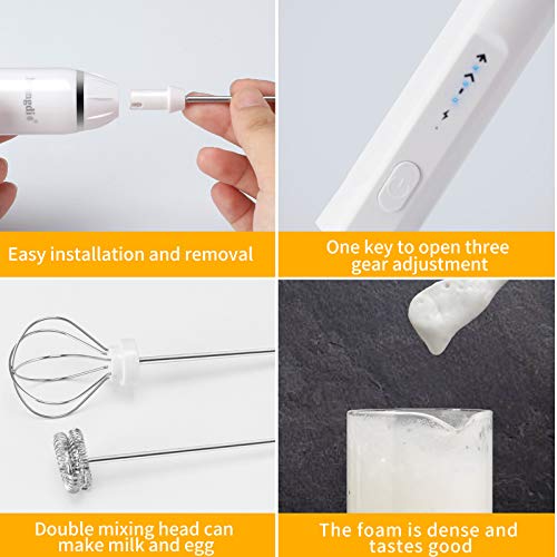 Rechargeable Milk Frother Handheld Electric Foam Maker For Coffee, Latte, Cappuccino, Hot Chocolate, Durable Whisk Drink Mixer With Stainless Steel Eggbeater, White - Thumbnail 5