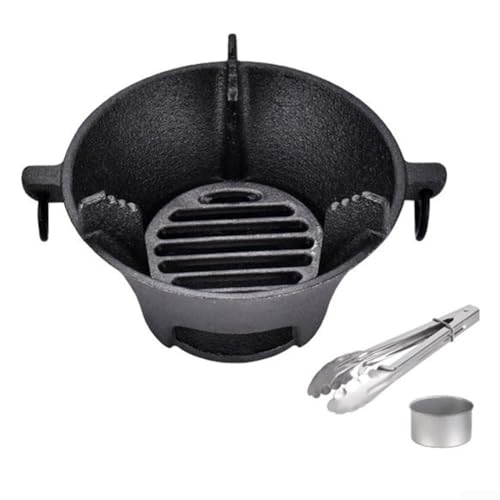 babominimer Barbecue à charbon de bois portable en fonte avec fond épais pour une répartition uniforme de la chaleur, clips et tasses inclus (19,5 cm)