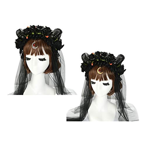 Serre-tête Lolita Halloween avec corne de mouton et pendentif lune mystique