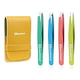 HAWATOUR Tweezers Set, 4Pcs Eyebrows Tweezers for Women, Great Precision for Ingrown Hair, Splinter, Facial Hair Removal, Multicolored