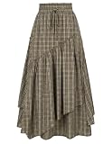 Scarlet Darkness Women Plaid Skirt High Waist A Line Long Skirt with Pockets Brown Plaid XXL