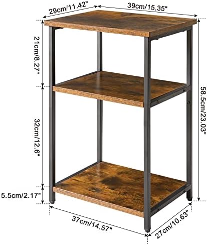 IBUYKE Industrial Side Table,End Table,Nightstand,3-Tier Storage Shelves,Steel Frame,for Hallway,Sofa,Living Room, Bedroom,Rustic Brown, 39 x 29 x 58.5 cm TMJ402H