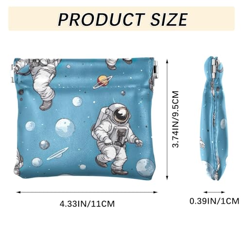 Space Astronauts Cartoon Coin Purse Leather Pouch Change Purse, Squeeze Coin Pouch for Cards, Keys & Lipsticks, Unisex3
