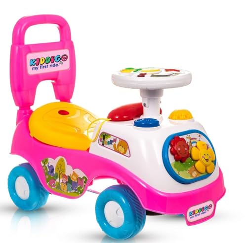 Kids First Ride On Cars Girls Boys Push Along Musical Car Infant Walker Buggy Car Toy Colourful First Steps Toddler Trike with Storage Box (Pink) - Image 3