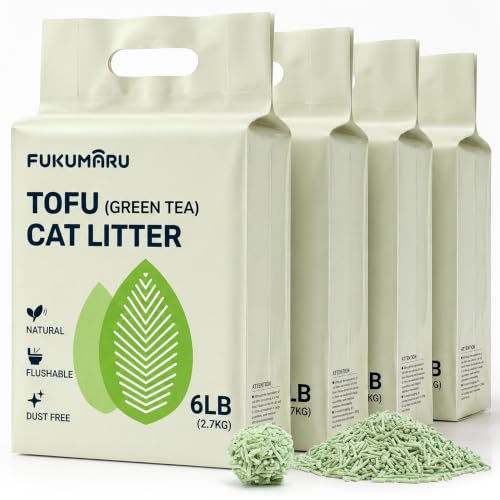 FUKUMARU Arena de Tofu para Gatos 10.8kg - Arena aglomerante para Gatos, Control de Olores con Aroma de Té Verde, Libre de Polvo y fácil de aglomerar, Desechable en el Inodoro