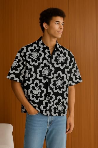 Image of TAGDO Men's Printed Cotton Casual Shirt | Half Sleeve Floral Print Shirt for Man | Relaxed Oversized Fit & Perfect for Casual, Office & Formal Wear (2050)