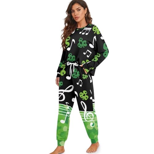 Image of Womens Lounge Set Long Sleeve Soft Pajama Sets Casual 2 Piece Pj Outfit Crewneck Sleepwear with Pockets Plus Size
