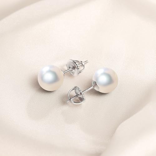 White Pearl Stud Earrings With Screw Back,925 Sterling Silver Freshwater Pearl Earrings for Women,Real 8-8.5mm Round Cultured Pearls Stud,Elegant Jewelry Gifts for Mother/Brides4