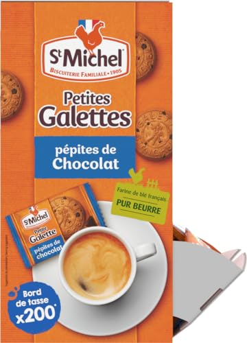 St Michel - Small Pure-Butter & Chocolate Chips French Galettes - Coffee Side, Individually Wrapped - Petites Galettes tout au Beurre & aux Pépites de Chocolat - 200 Pieces Dispenser - 700g