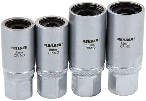 Neilsen CT1580 4pc Bolt Extractor Set - 1/2" Dr Stud Extractor Set | Sizes 6โ12mm | Hex End for Use with 21mm Spanner for Removing Damaged or Deformed Screws and Nuts