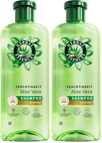 Herbal Essences Feuchtigkeits Shampoo mit Aloe und Jasminduft 350ml. Von sehr trockenem zu glänzenden Haar, Ohne Silikone, ohne sulfatierte Tenside, Mit Inhaltsstoffen natürlichen Ursprungs, Vegan