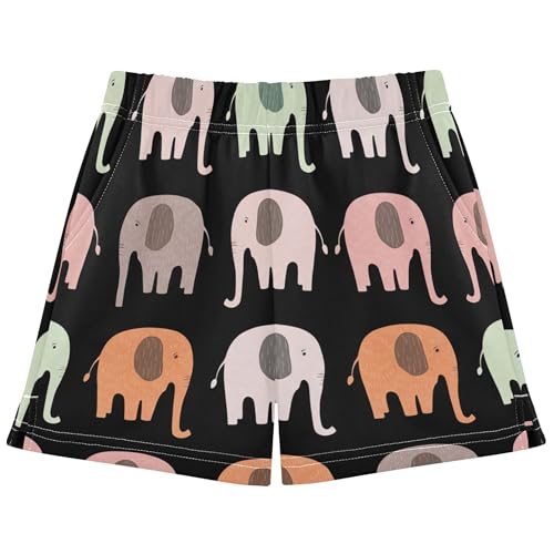 Girls Cartoon Elephant Print Lounge Shorts Colorful Youth Athletic Comfy Pajama Shorts for Teens Kids, X-Small