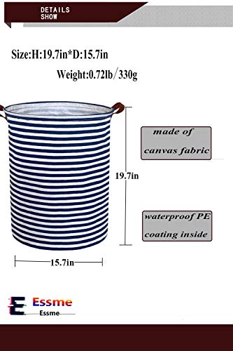 Image of ESSME 2pack Kids Laundry Hamper,Boys laundry basket,Collapsible Bule storage basket with Waterproof PE Coating,Canvas Fabric Nursery Hamper for Kids Room Decor,Toy storage,Gift,Baby Clothing.(2pack Navy Blue stripes)