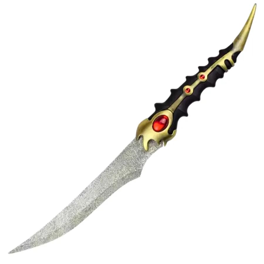 AMONT Daga Catspaw de Arya Stark, 49 cm, Hoja de Acero Inoxidable con Acabado Damasco, Base de Madera Incluida