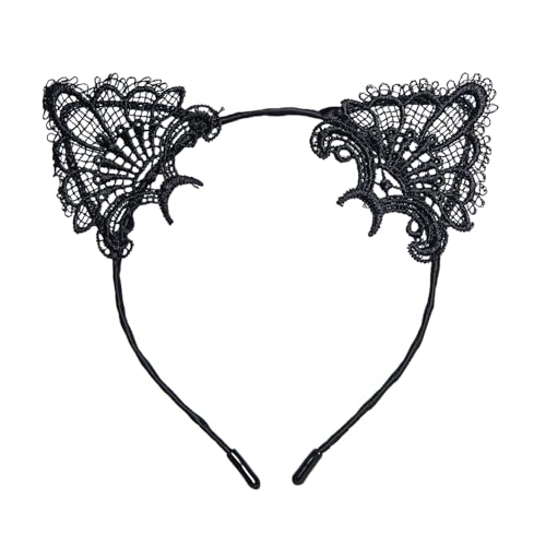 Vonokee Black Cat Ears Headband Womens Lace Hair Accessories for Halloween Costume Party Cosplay Dress Up