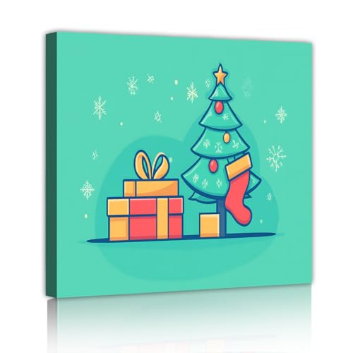 Arbre de Noël toile art mural CHERHERART 55x55cm avec cadre
