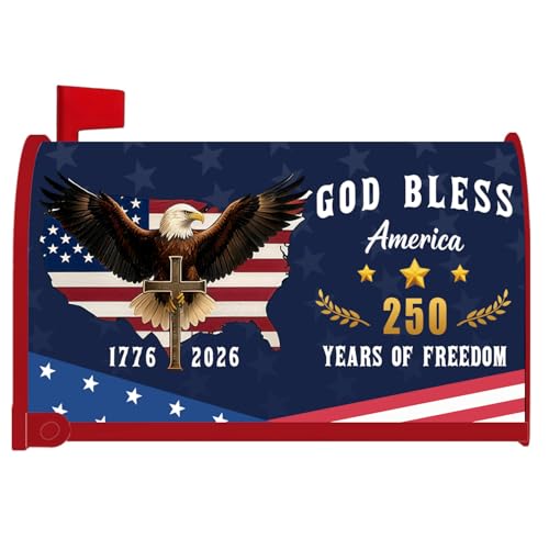 250 Anniversary USA Mailbox Covers Magnetic Standard Size God Bless America Waterproof Mailbox Wrap American Flag Outdoor Garden Yard Decor 21 X 18