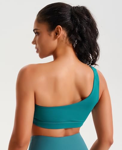 Image of One Shoulder Sports Bras for Women Low Impact Asymmetrical Workout Tops Padded Yoga Right Shoulder Strap Bra