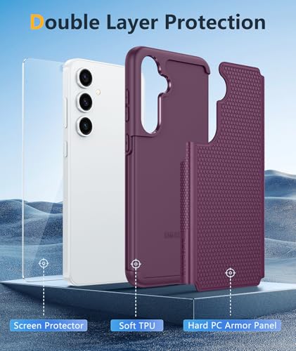 Image of FNTCASE for Samsung Galaxy S25-Plus Case: S24-Plus Dual Layer Heavy Duty Phone Protective Cover Shockproof Rugged with Non-Slip Textured - Military Drop Protection Bumper - 6.7 inch (Burgundy Purple)