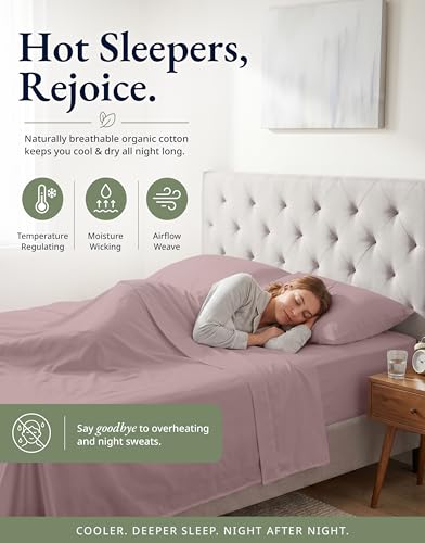 Image of LANE LINEN 100% Organic Cotton Twin Fitted Sheets, Lilac, 2-Piece Set (1 Fitted Sheet, 1 Pillowcase), Percale Weave, Lightweight, Soft, Breathable, Fits Mattress Upto 15' Deep - Lilac (No Flat Sheet)