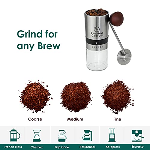 Lasting Coffee Manual Coffee Grinder With Stainless Steel Burr | Premium Conical Whole Bean Hand Mill With Adjustable Settings | Portable Hand Crank Grinder #TOP1