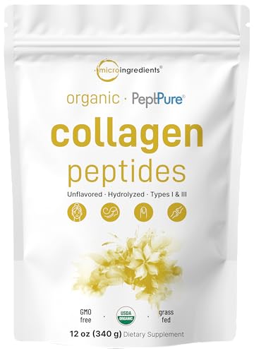 Micro Ingredients Collagen Peptides Powder Organic, 12oz | Type I & III + Natural Protein |