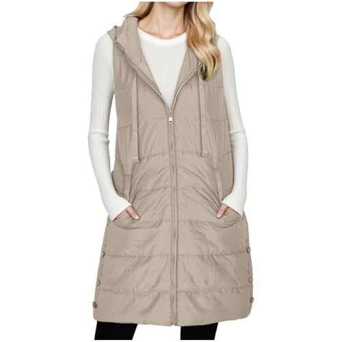 Sleeveless Winter Jacket for Women, Womens Long Puffer Vest with Hood Casual Full Zip Hooded Padded Outerwear Vests4