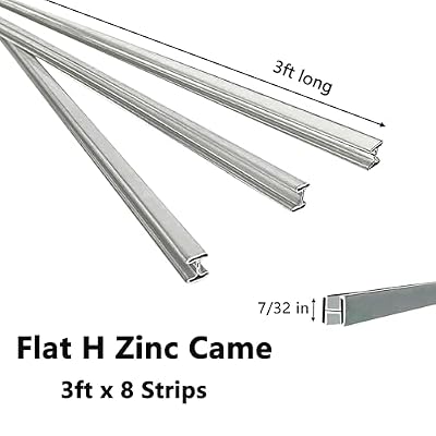 7/32 H Zinc Came for Stained Glass Projects, 24ft H-Channel Zinc Came, Flat, 3ft x 8 Strips