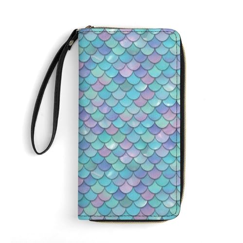 Unisex PU Leather Wallet, Strap Design for Men Women, Portable Card Holder, Travel Ready, Beautiful Sparkling Mermaid Scales