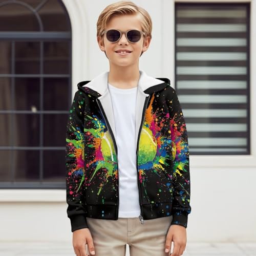 Soccer Print Hoodies for Boys Long Sleeve Thick Hooded Sweatshirt Zip Up Jackets 3D Graphic Fall Outfits for Kids4