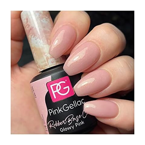 Pink Gellac Rubber Base Cover Glowy Pink Gel Nagellack 15 ml für UV LED Lampe | Schimmer Shellac Gel Nail Polish for UV Nail Lamp Cover